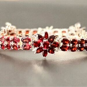 Silver & Garnet Floral Bracelet